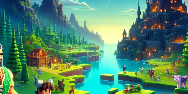 A group of diverse adventurers in a pixelated landscape, planning their quest against dark forces.<a href=